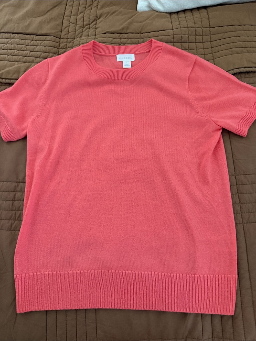Caslon Coral Pink Short-Sleeve Crewneck Sweater